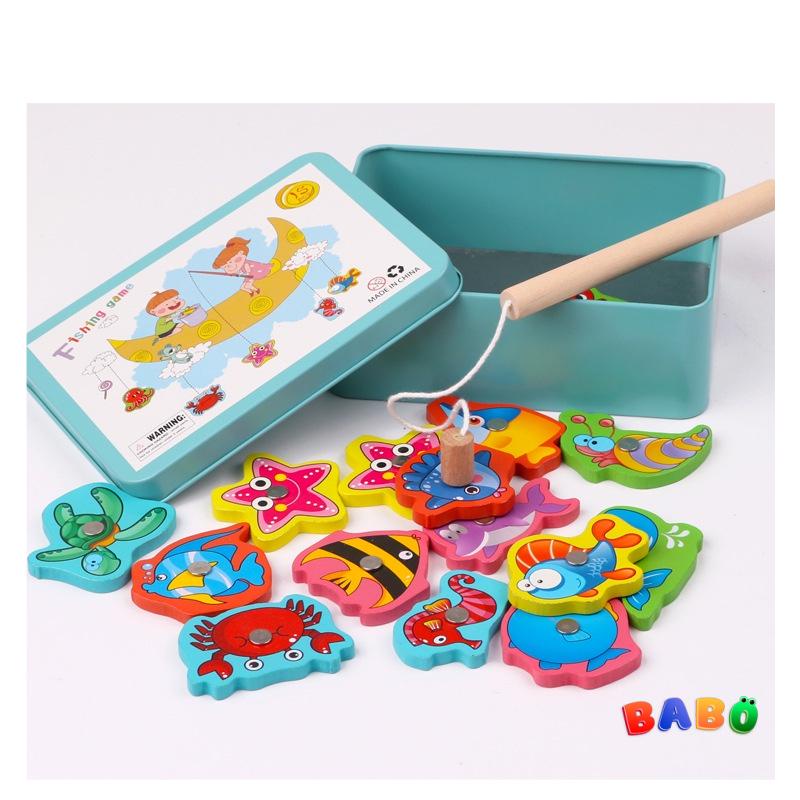 Bộ câu cá nam châm học chữ cái có hộp sắt, Bộ đồ chơi câu cá 15 con giáo dục sớm cho bé, hỗ trợ giảng dạy bé mầm non