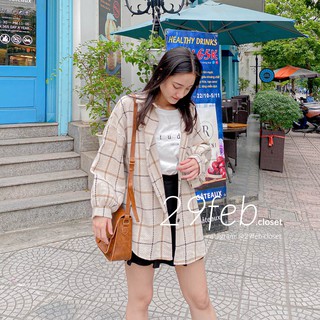 Áo sơ mi dạ kẻ oversize (Ảnh thật)