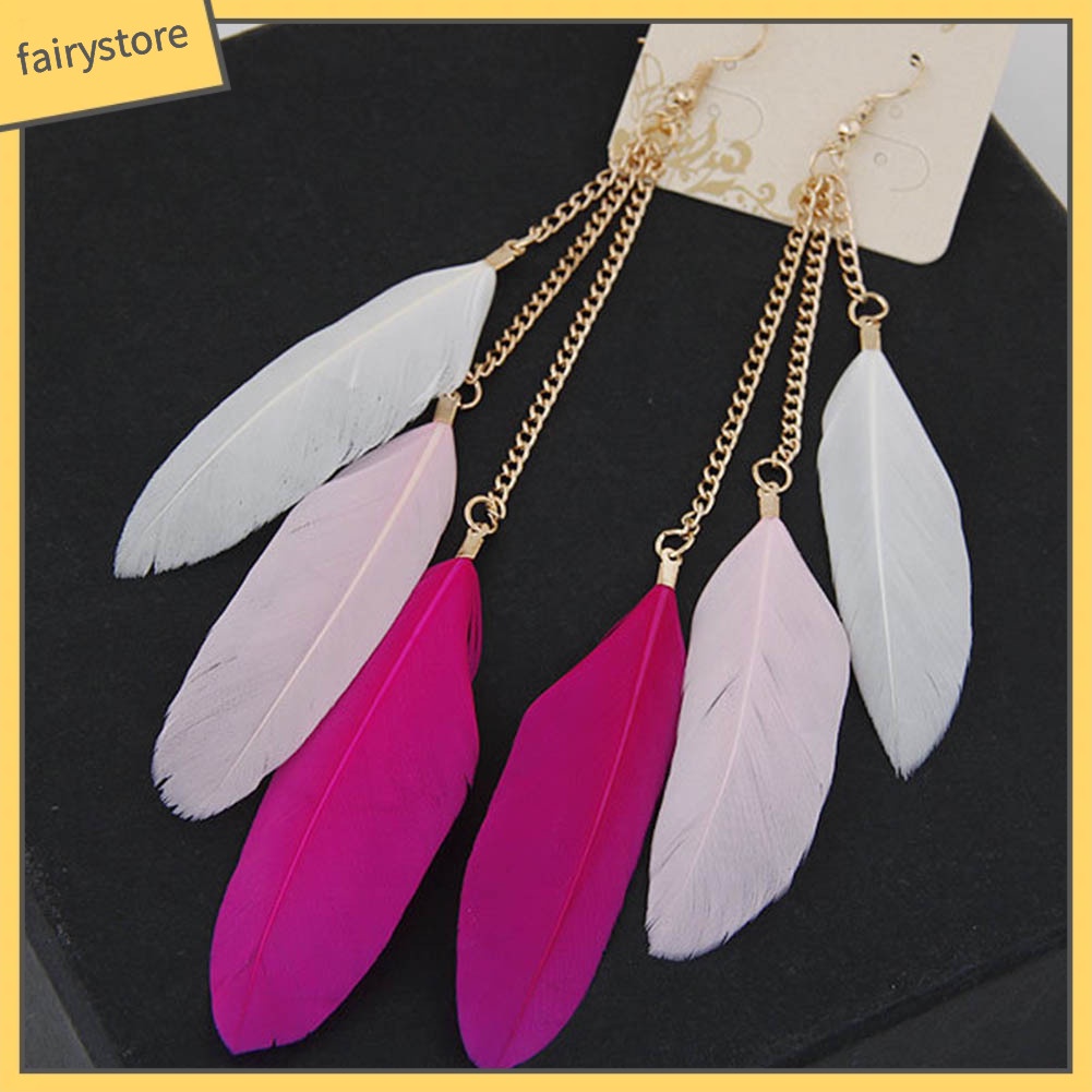 Bông Tai Dáng Dài Phối Lông Vũ Thời Trang Cho Nữ