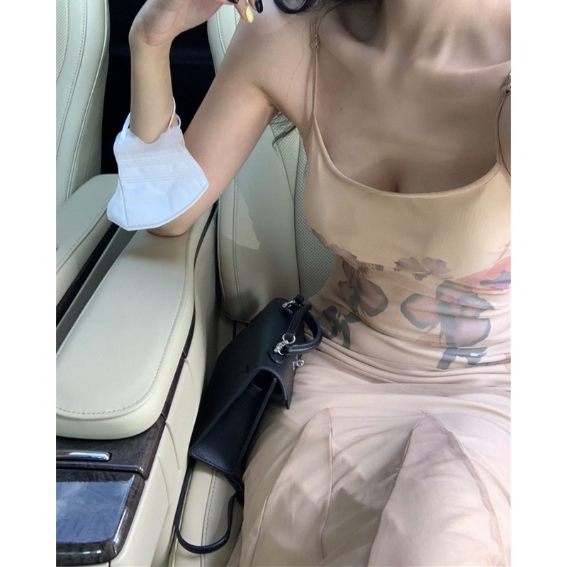 Đầm maxi Hai Dây Phối Lưới In Họa Tiết Thời Trang Xinh Xắn Cho Nữ