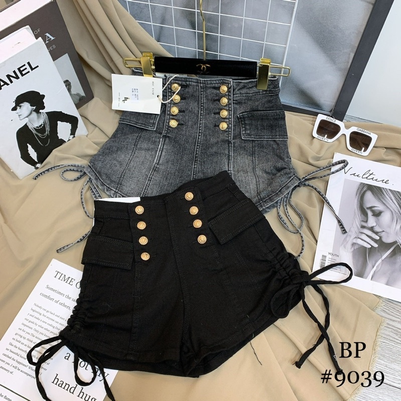 quần short jean rút dây cạp cao