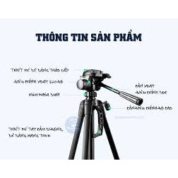 Tripod, giá đỡ điện thoại máy ảnh Weifeng WT-3520 khung nhôm cao cấp tải trọng 3kg có túi đeo tặng kèm kẹp điện thoại