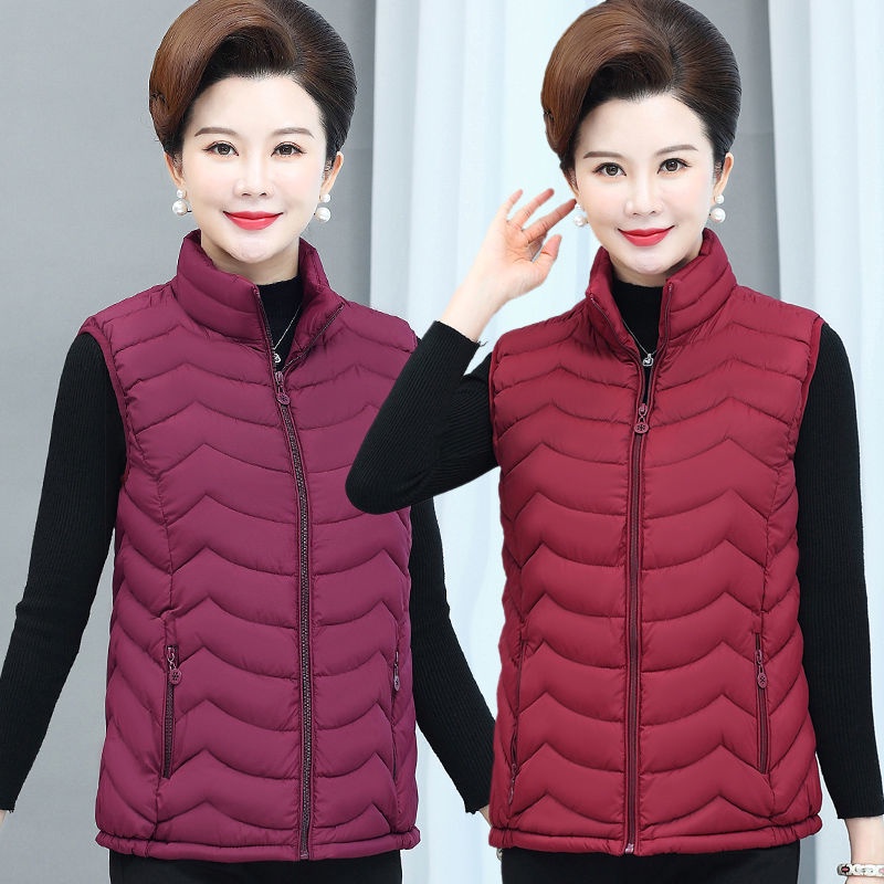 Phụ nữ trung niên và cao tuổi mùa thu đông phong cách mới của xuống áo khoác cotton vest mẹ mặc ghi lê