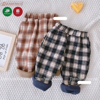 Quần dạ kẻ hàn quốc lót nỉ bông ấm áp cho bé