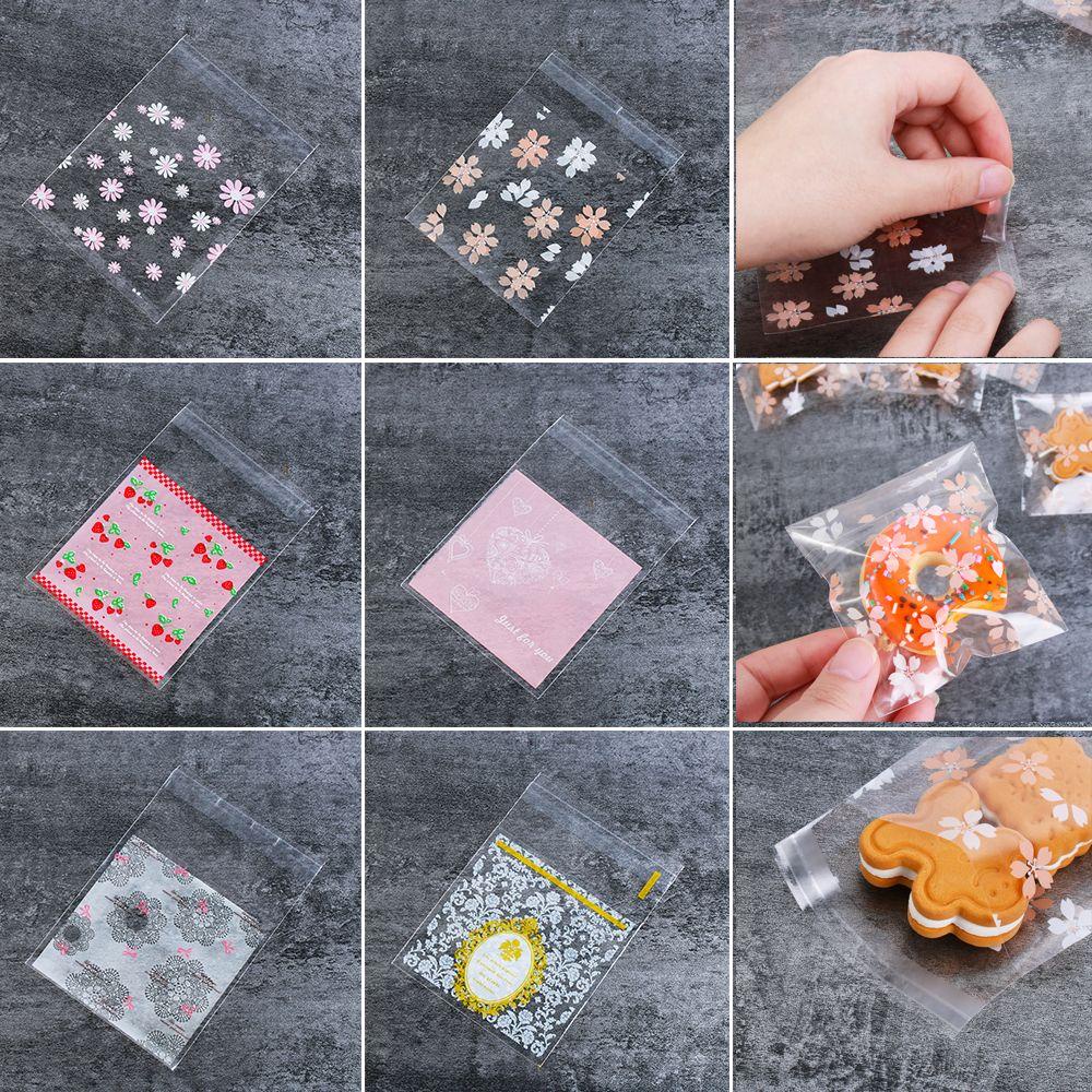 Set 100 Túi Đựng Bánh Kẹo Tự Dính Họa Tiết Hoa Xinh Xắn