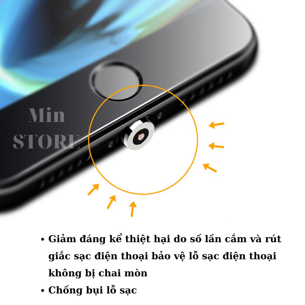 Cáp Sạc Nam Châm , Dây Đèn Led Phát Sáng Siêu Đẹp, Táo | Android | Type - C, 1 Mét - Min STORE