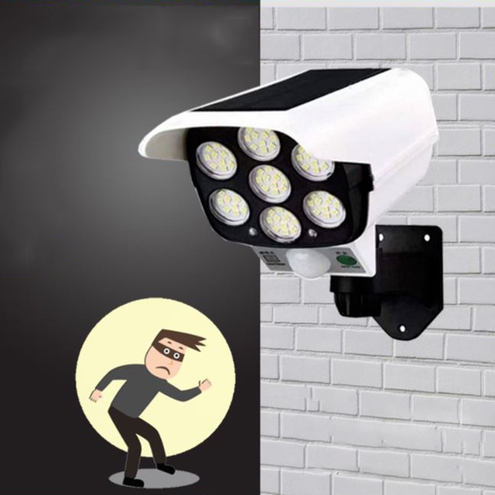 Đèn cảm ứng 7 mắt LED dùng pin năng lượng mặt trời mẫu camera chống trộm