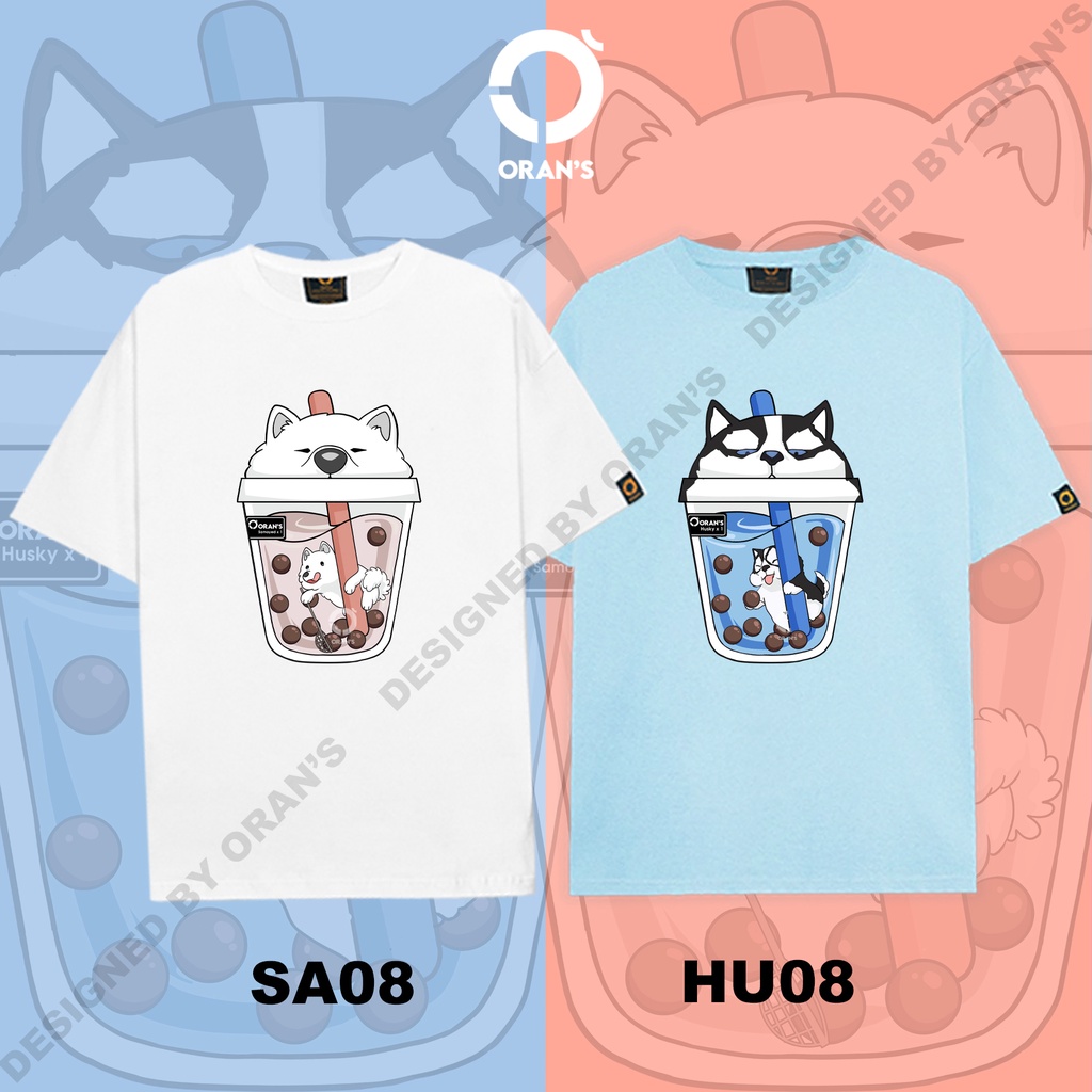 Áo thun trà sữa chó mèo ORANS áo đôi nam nữ tay lỡ Oversize chất COTTON 4C, FULLBOX - ORAN'S TEE 08 - Chó Husky Samoyed