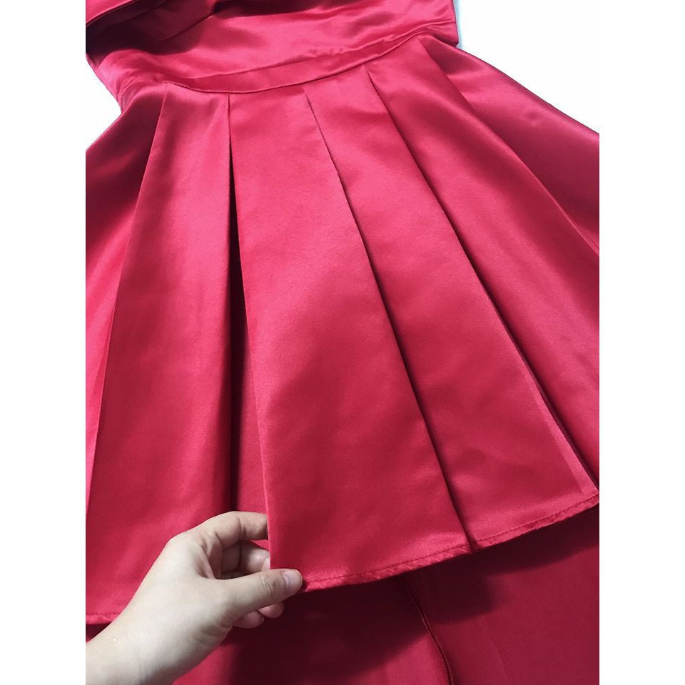 [ xả kho ] MiD Đầm đỏ gấm Hàn V1297 công chúa Mie Design kèm ảnh thật