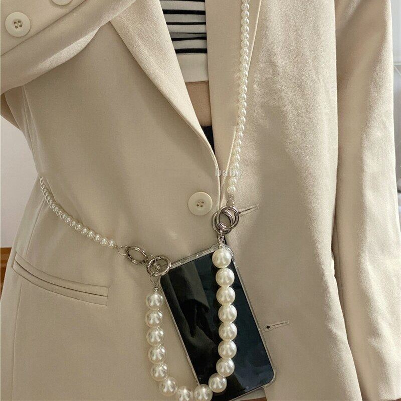 Ốp Điện Thoại Dẻo Họa Tiết Hoa Kèm Dây Đeo Ngọc Trai Cho iPhone 13 11 12 Pro Max MiNi XR X XS 7 8 Plus SE 220