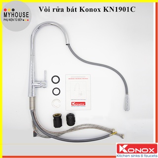 Vòi rửa bát rút dây konox kn1901c lõi đồng mạ crom bóng
