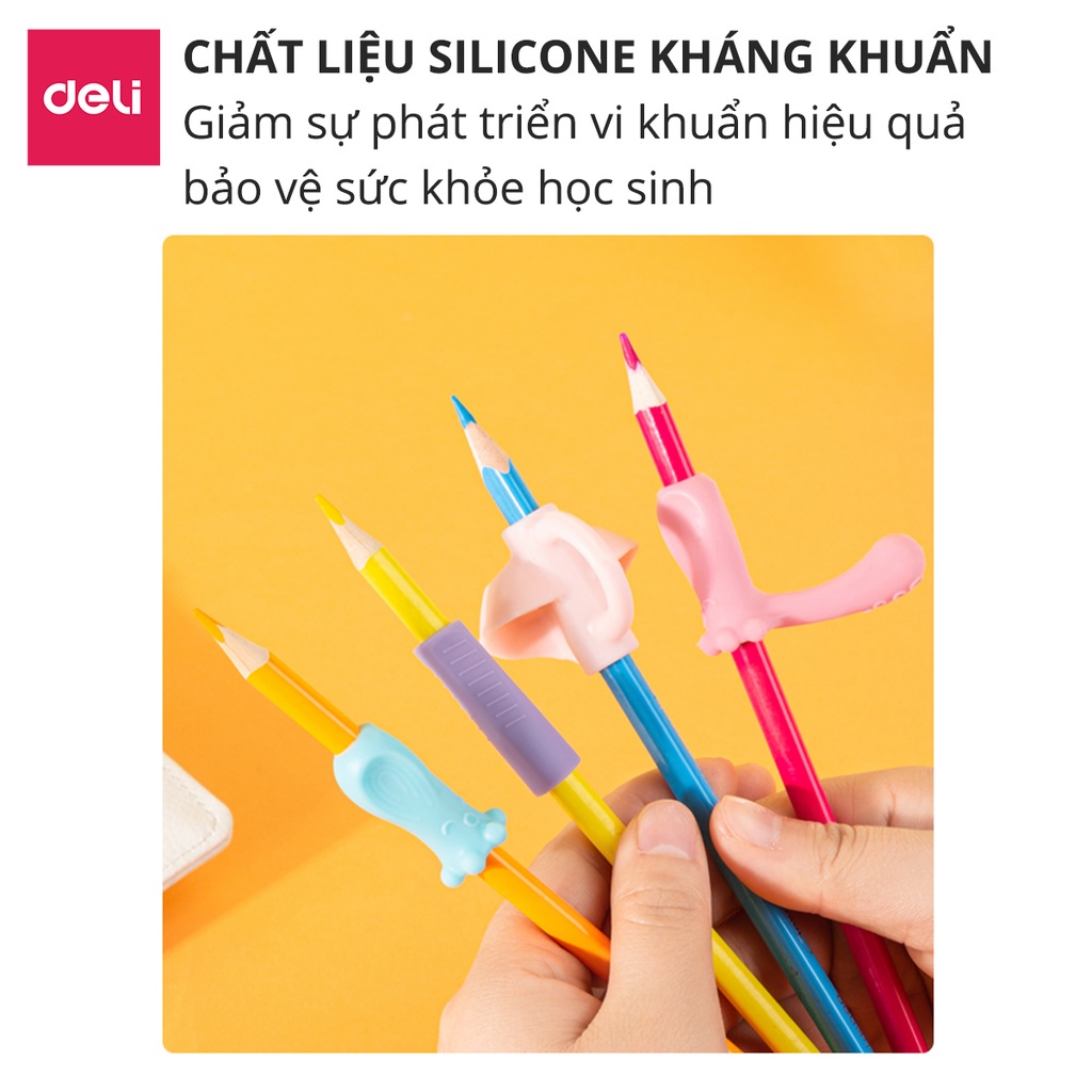 Hỗ trợ cầm bút cho bé - Dụng cụ xỏ ngón silicon chỉnh tư thế cầm bút cho bé Deli - 69358 / 69357