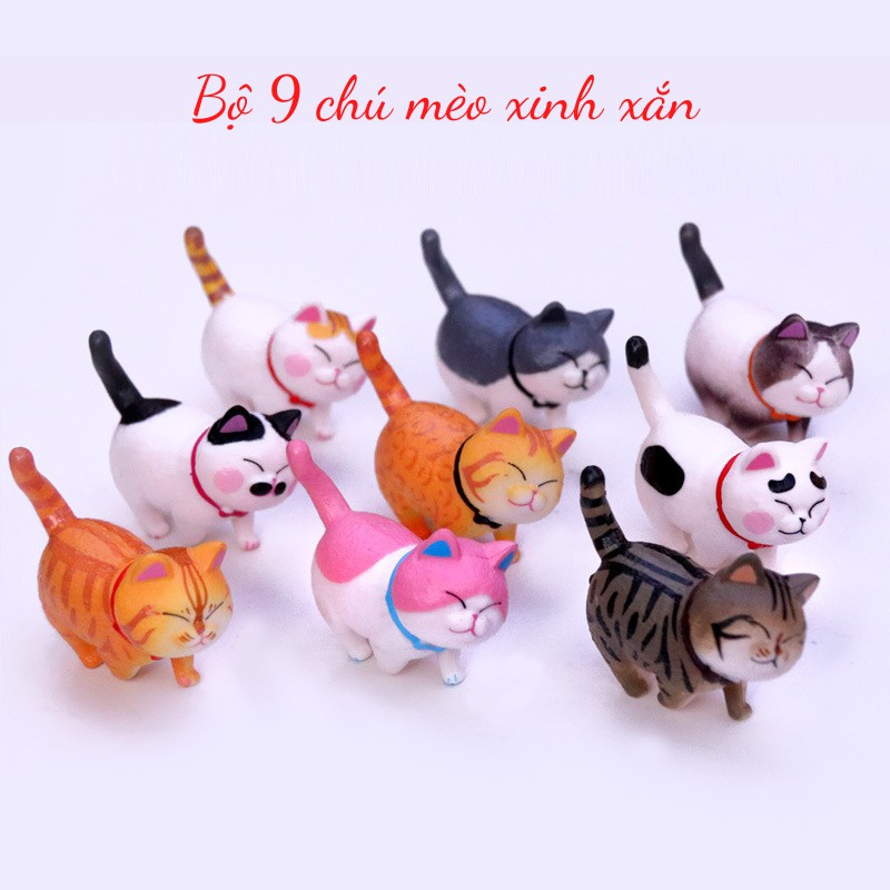 Sét 9 chú mèo đi bộ đáng yêu đầu xoay 360 độ / Tượng mèo dễ thương 💕FREESHIP 50k💕 - Những Điều Bình An
