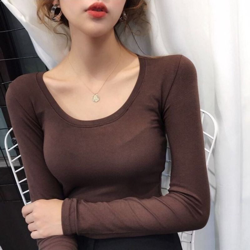 Áo thun croptop cổ U tay dài from siêu ôm chất đẹp