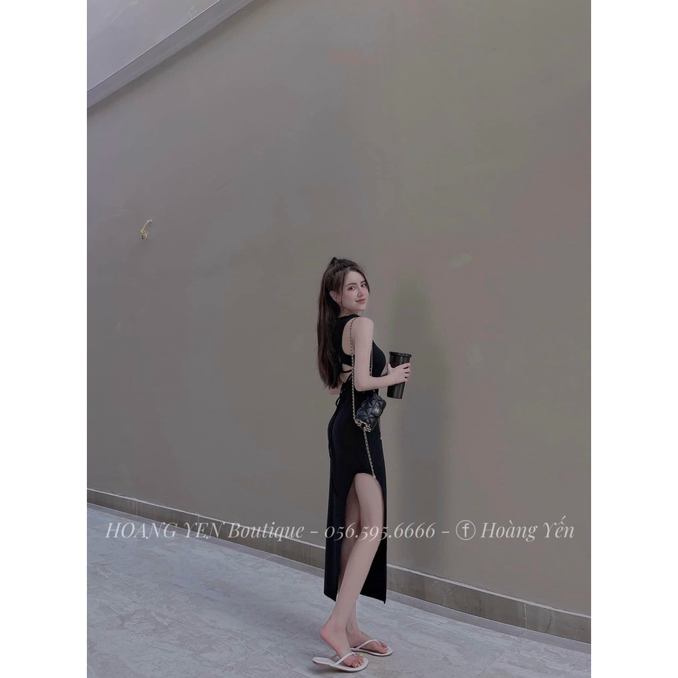 Đầm body thun gân cột dây lưng xẻ tà cực sang cho cô nàng năng động oa