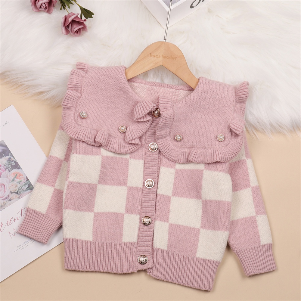 Áo cardigan Bear Leader dệt kim tay dài cổ vuông phong cách thu đông Hàn mới cho bé gái 2-6 tuổi