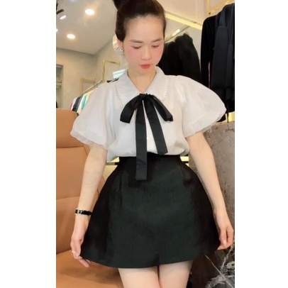 Áo sơ mi nữ, Sơ mi nữ kiểu tay bồng cổ nơ cực xinh phong cách hàn quốc M027 | BigBuy360 - bigbuy360.vn