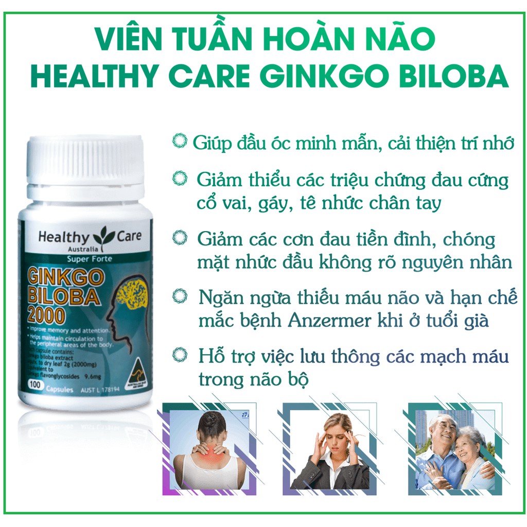 Viên uống Bổ não Ginkgo Biloba Healthy Care 2000mg - Thi Vũ | Thế Giới Skin Care