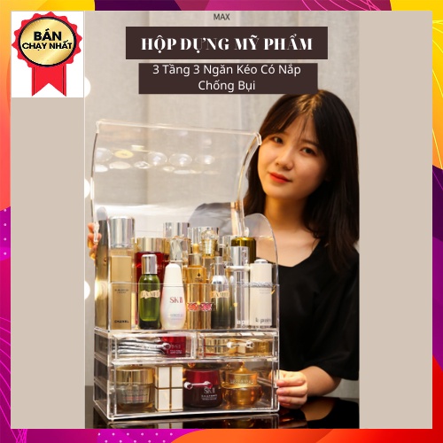 Hộp đựng mỹ phẩm trong suốt, kệ đa năng có nắp đựng đồ trang điểm siêu tiện lợi hàng cao cấp siêu bền
