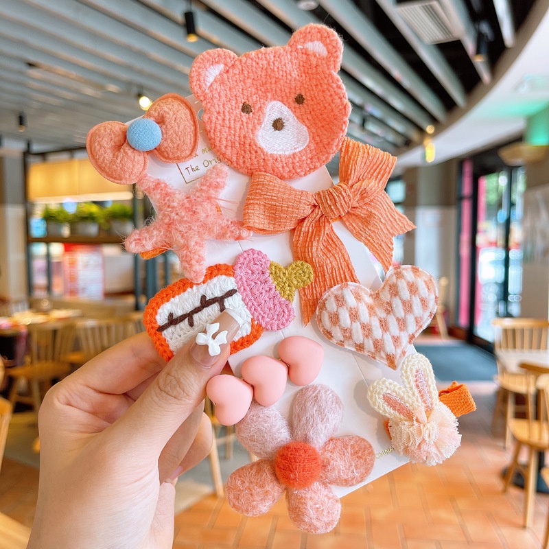 Kẹp Tóc Nơ Bằng Lông Nhung Họa Tiết Chấm Bi / Trái Tim Phong Cách Thu Đông Mới Dành Cho Bé