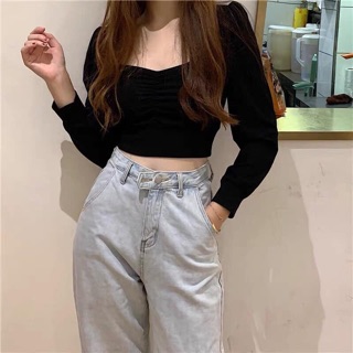 Áo len tăm chun ngực croptop