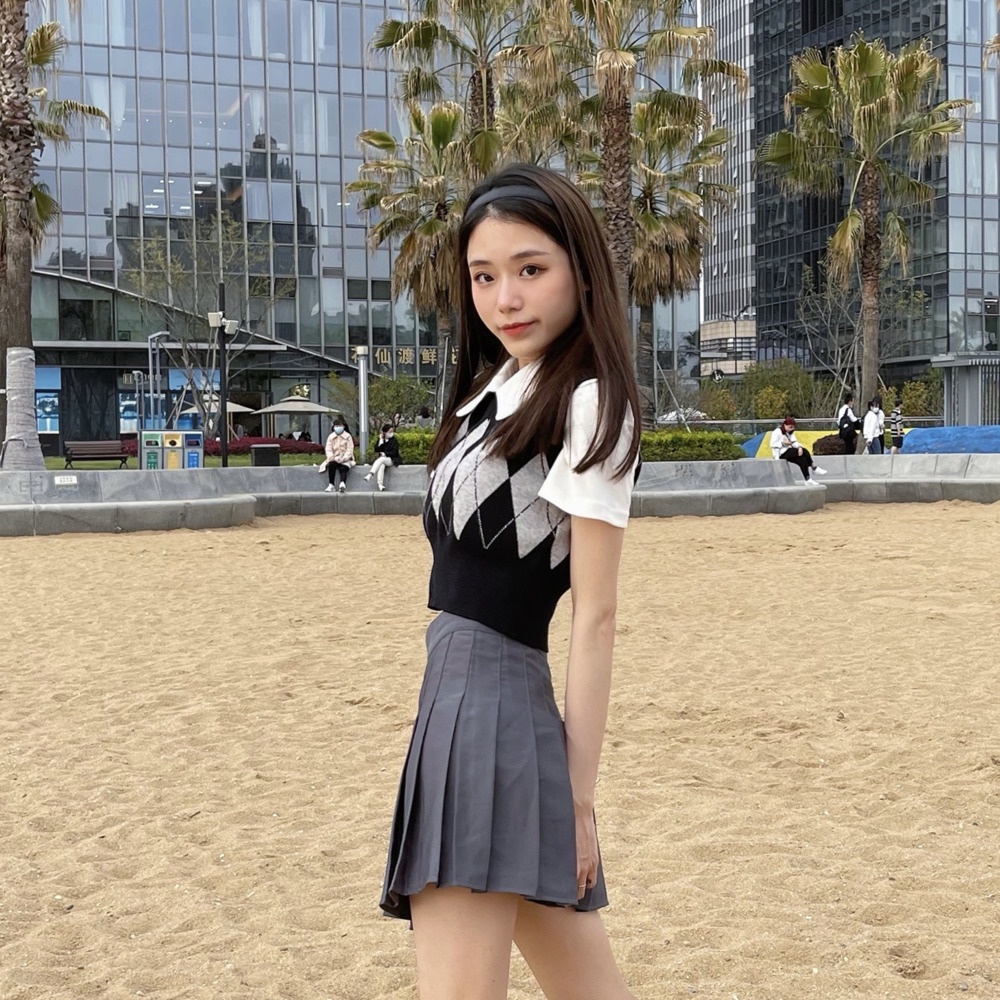 Áo len không tay cổ chữ v họa tiết kim cương thời trang cho nữ