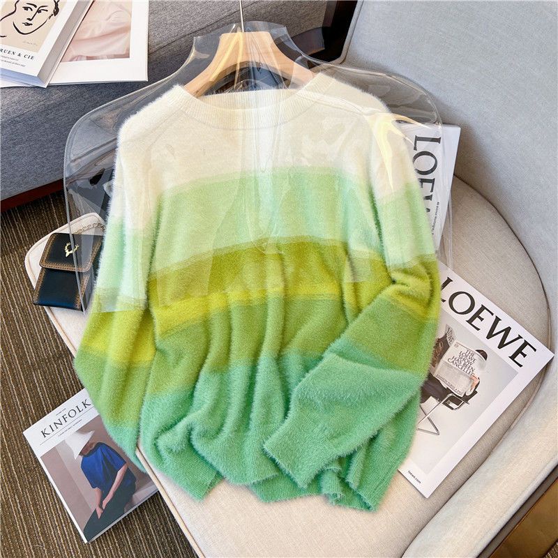 Áo Len Chui Đầu Cổ Tròn Màu Gradient Xanh Lá Cây Phong Cách Hàn Quốc Mới Cho Nữ  tao bao