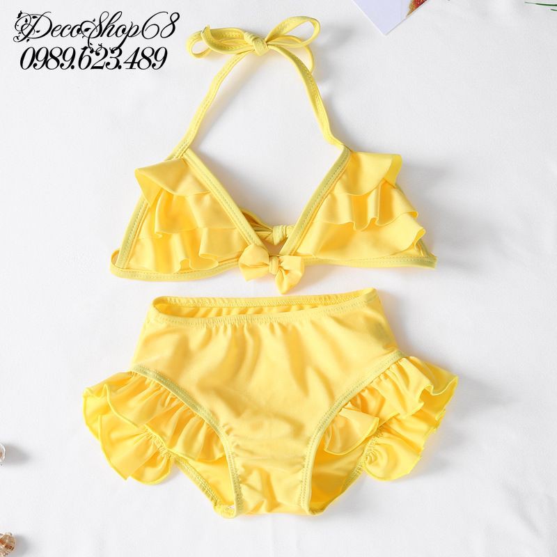 Đồ bơi bé gái 1-6 tuổi 7-25 kg Bikini dây buộc, quần xếp li co giãn tốt màu đỏ Blueshop68