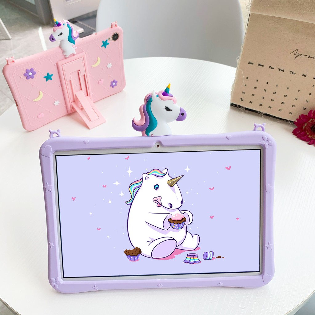 For Huawei Mediapad T5 10.1"/M5 Lite 8" Lite 10.1"/M6 8.4" 10.8"/MatePad Pro 10.8"/MatePad 10.4"（BAH3-AL00 / W09）Cute Cartoon Silicone Kids Case Cover Stand Shoulder Strap Rainbow Unicorn