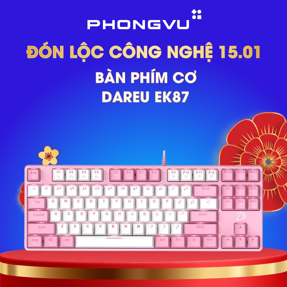 Bàn phím cơ DareU EK87 D Switch (Trắng - Hồng) - Bảo hành 24 tháng