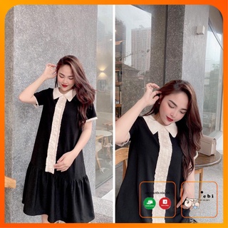 Váy bầu công sở - đầm bầu thiết kế cộc tay màu đen cổ sen viền chạy dọc đuôi cá HĐ23 - Jebi