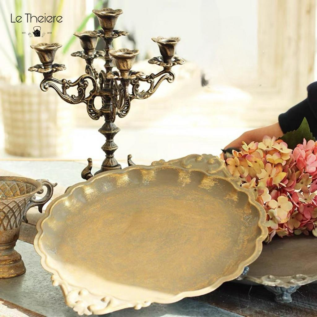 Khay - Đĩa Tròn Vintage Bằng Kim Loại Kiểu Hoàng Gia Đựng Bánh Hoặc Trái Cây