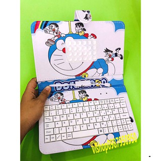 Bao da điện thoại PU tích hợp bàn phím đầu cắm Micro USB cho điện thoại Android 7Inch hình doremon lè lưỡi