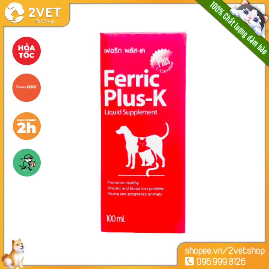 Thực Phẩm Bổ Máu Ferric Plus K - Chai 100ml - Hỗ Trợ Sức Khỏe Thú Cưng - Chăm Sóc Vật Nuôi