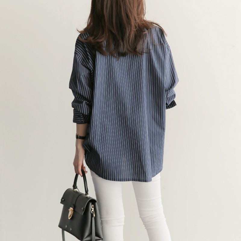 Áo sơ mi họa tiết kẻ sọc thời trang retro Hàn Quốc cá tính cho nữ