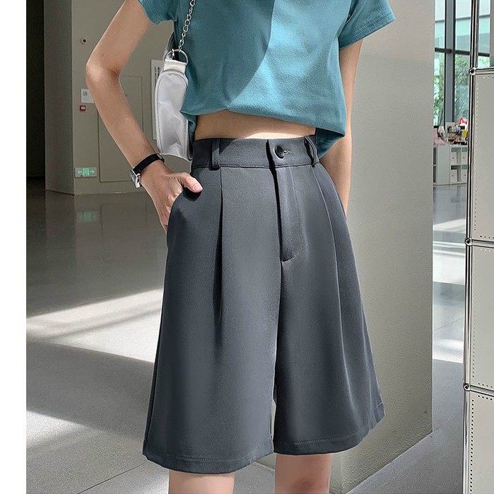 Quần Culottes Dáng Short Quần Đùi Nữ Ống Rộng Lưng Cao Hàng Quảng Châu