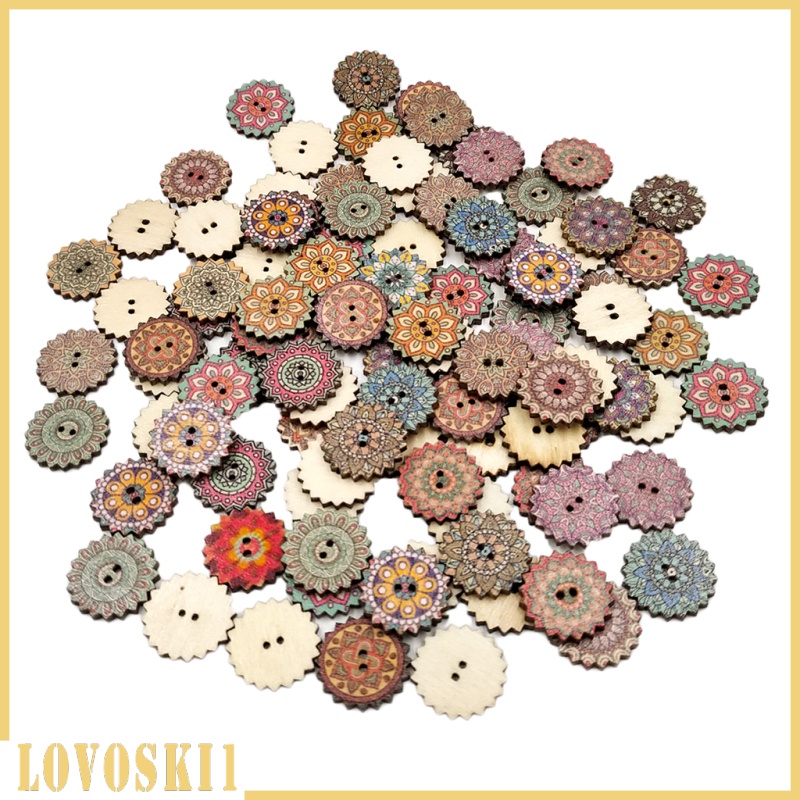 [LOVOSKI1]100 Pieces Painted Gear Wood Buttons for Sewing Craft DIY Accessories 20mm