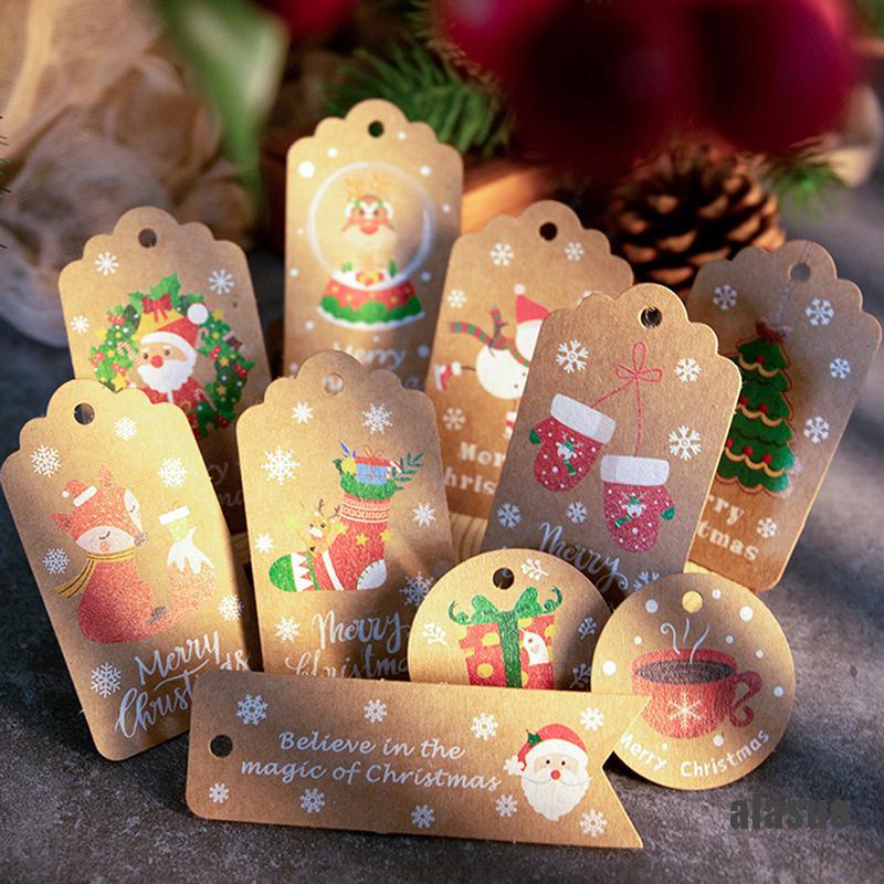 Bộ 100 thẻ giấy in chữ Merry Christmas có dây treo trang trí giáng sinh