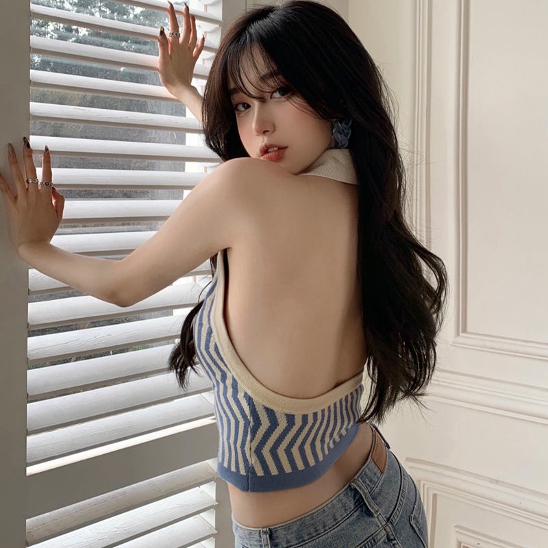 Áo Hai Dây Dệt Kim Họa Tiết Kẻ Sọc Thời Trang Mùa Hè Cho Nữ