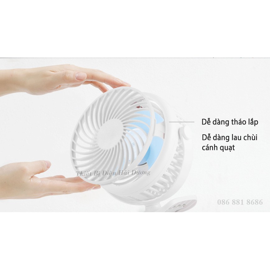 Quạt Kẹp Mini Sạc Tích Điện Đa Năng JD-199B - Chuyên dùng cho xe đẩy em bé - Văn phòng công sở - Pin 2200mAh - 6 Màu