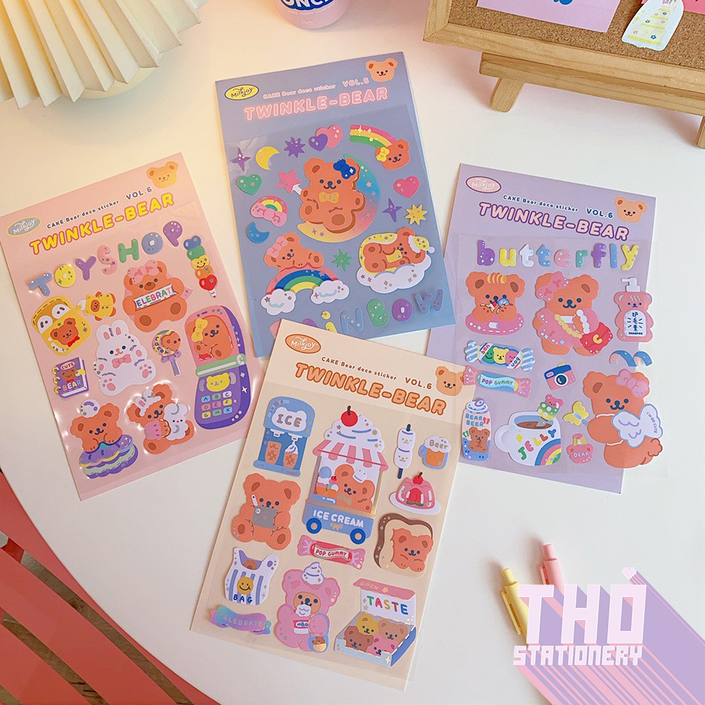 Sticker gấu cute hình dán dễ thương miếng dán công chúa trang trí sổ planner bullet journal dụng cụ dán  MILKJOY