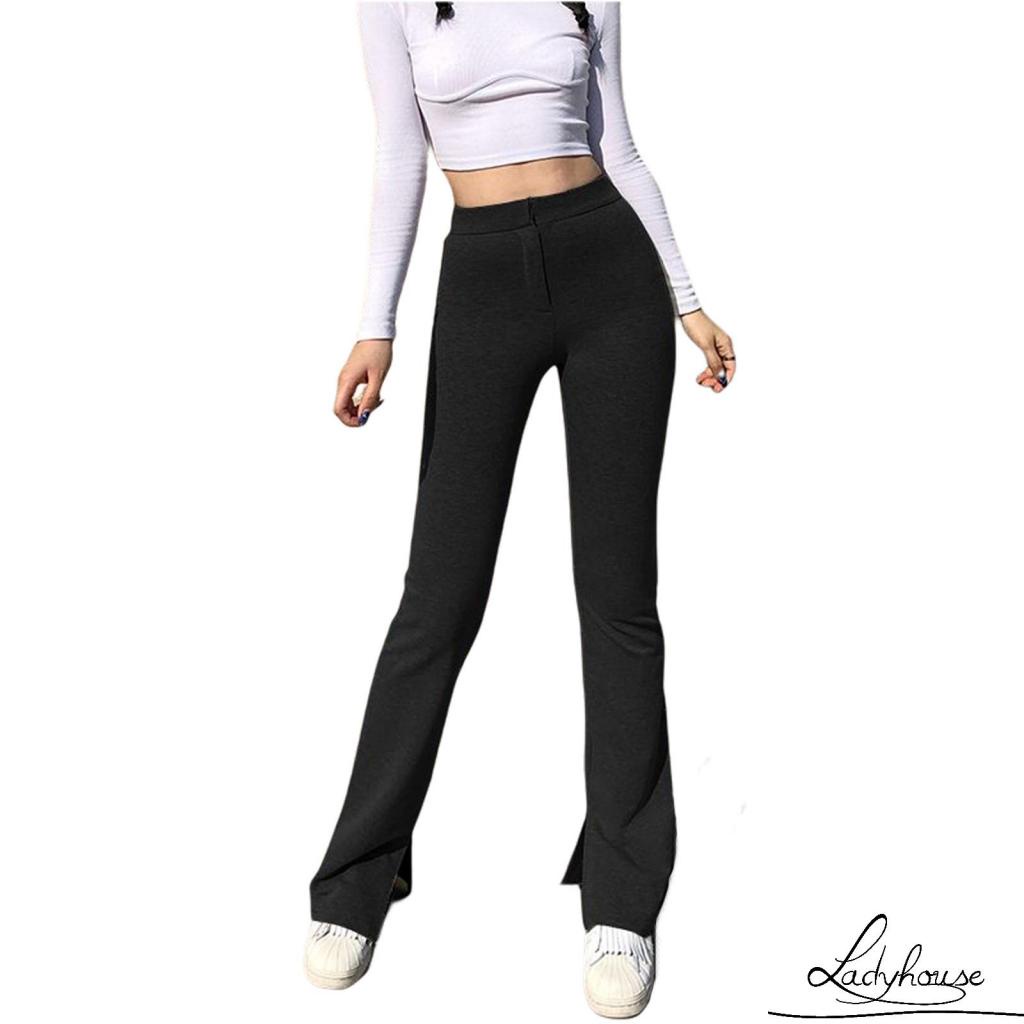 Quần Dài Lưng Cao Màu Trơn Xẻ Tà Thời Trang Hàn Quốc Cho Nữ