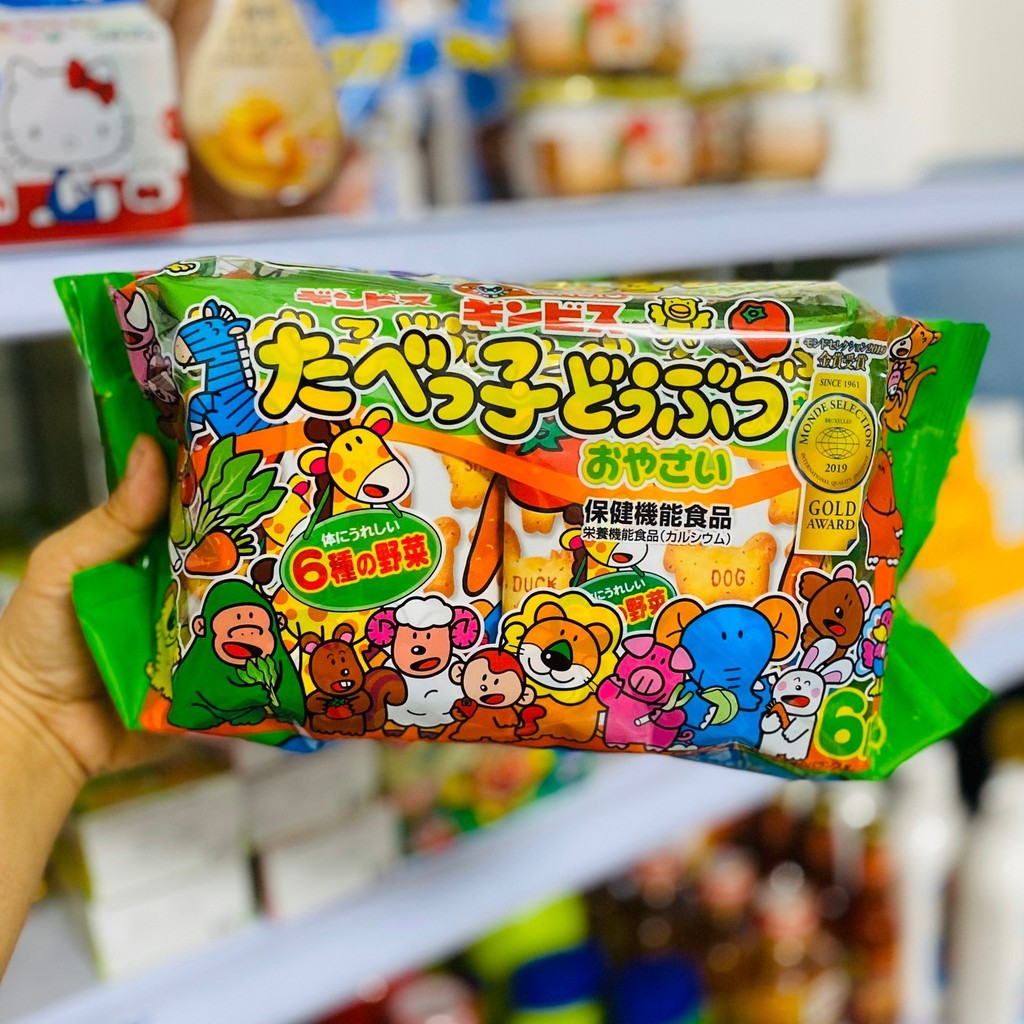 Bánh Ăn Dặm Hình Thú Ginbis Cho Bé Bổ Sung Dinh Dưỡng DHA Canxi Nội Địa Nhật Bản 27gX6 Gói Lẻ Vị Bơ Rau Củ