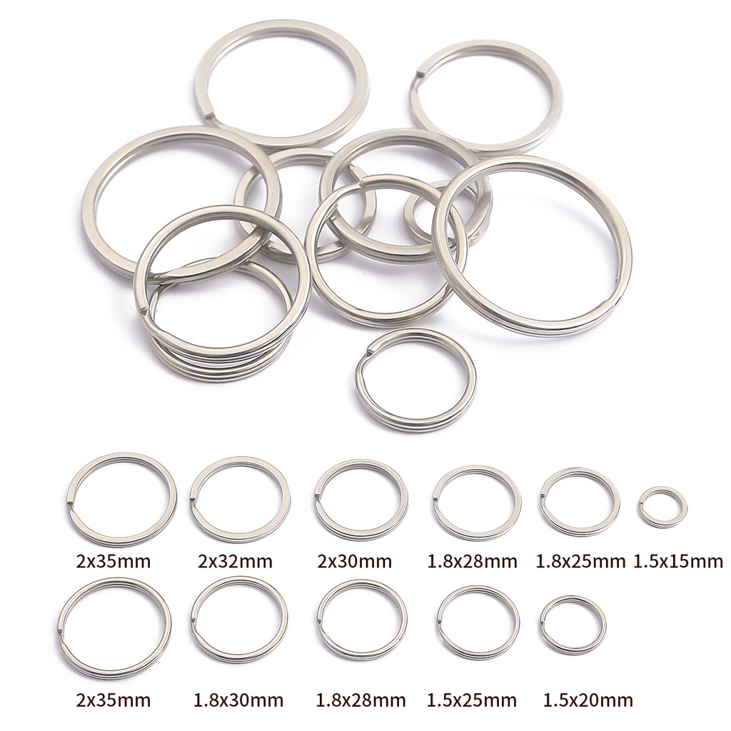 Set 10 Móc Khóa Tròn / Phẳng Bằng Thép Không Gỉ Đơn Giản