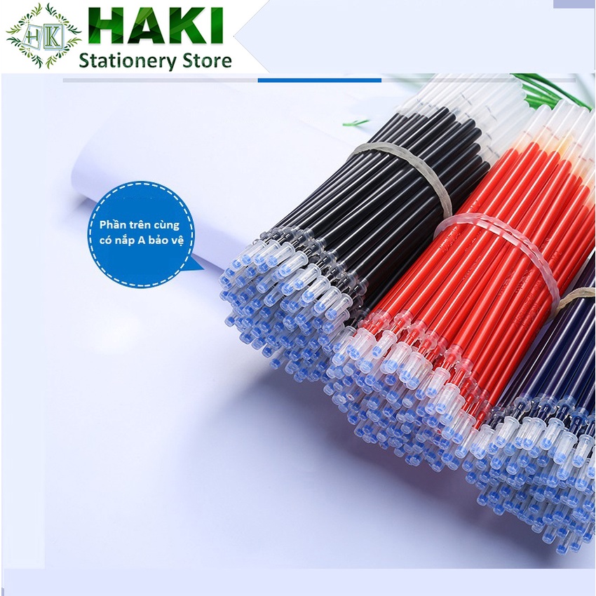 Ngòi bút bi mực gel 0.5mm HAKI túi 20 ruột bút màu đen đỏ xanh giá rẻ