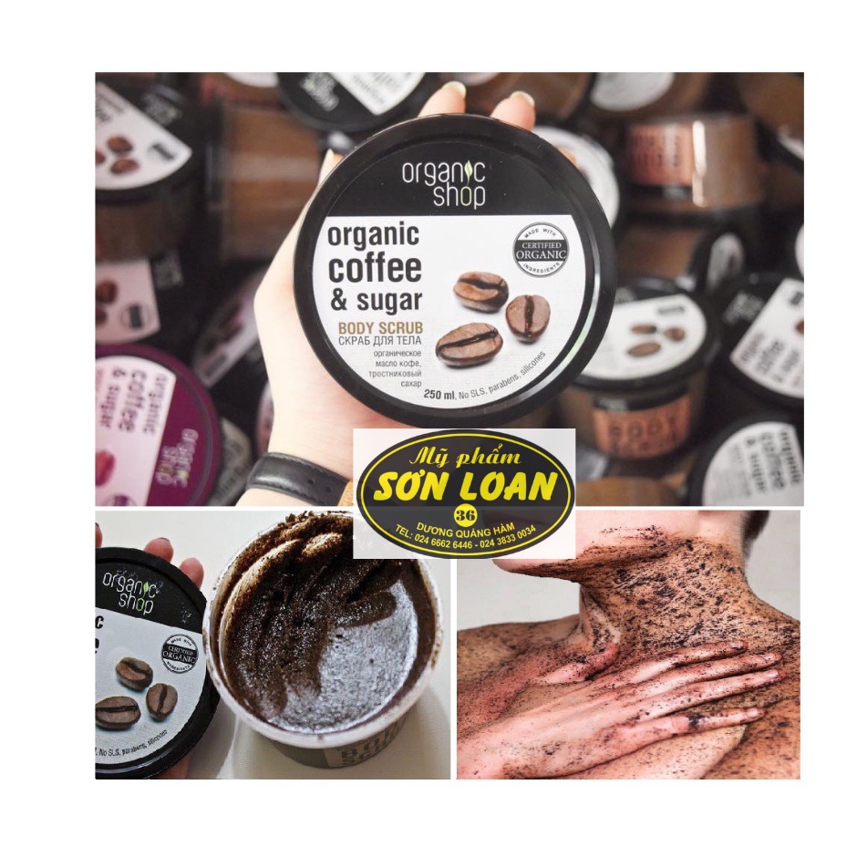 [HÀNG CHÍNH HÃNG]Tẩy da chết body cafe organic,dưỡng da trắng sáng Organic Coffee &amp; Sugar Body Scrub 250ml