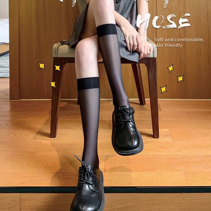 AOFEIQIKE Đôi vớ dài qua gối màu trắng đen quyến rũ cho nữ