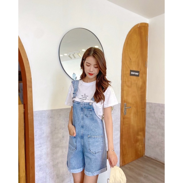 Quần short jean yếm 3 túi gấu gập 70q06 by germe