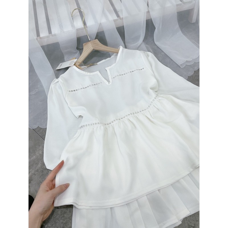 Bộ đũi trắng áo pha ren chân váy xếp ly (SE004) | BigBuy360 - bigbuy360.vn