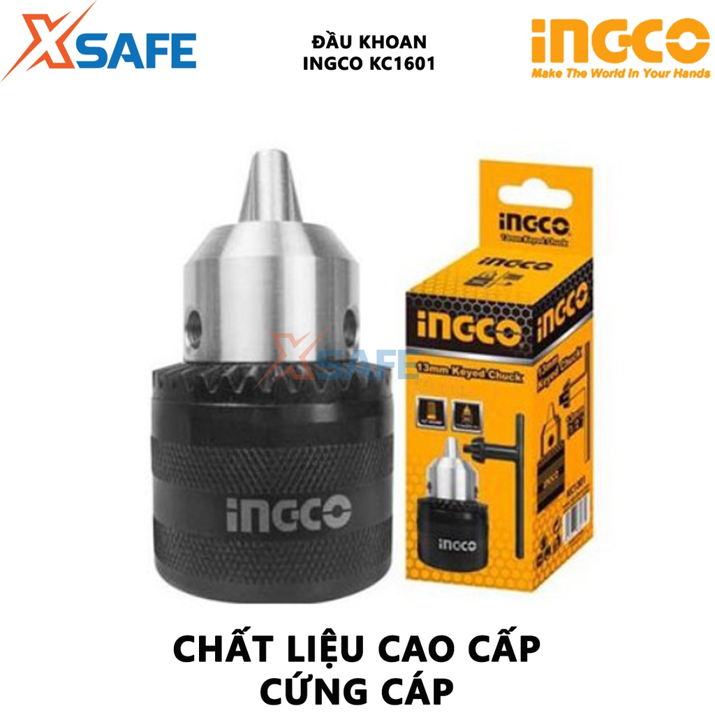 Đầu khoan INGCO KC1601 Đầu máy khoan khả năng khoan 3-16mm, kích thước kết nối 1/2&quot;, kèm 1 khóa vặn - [XSAFE]